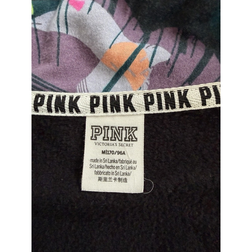 Pink Victoria Secret Sweatshirt Oversized Black 1/4 Zip Tropical Logo Medium - Picture 12 of 16